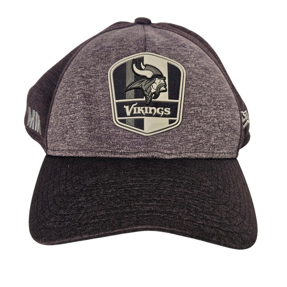 New Era Minnesota Vikings 39THIRTY Stretch Fit‎ Hat L/XL Heathered Black NFL Cap